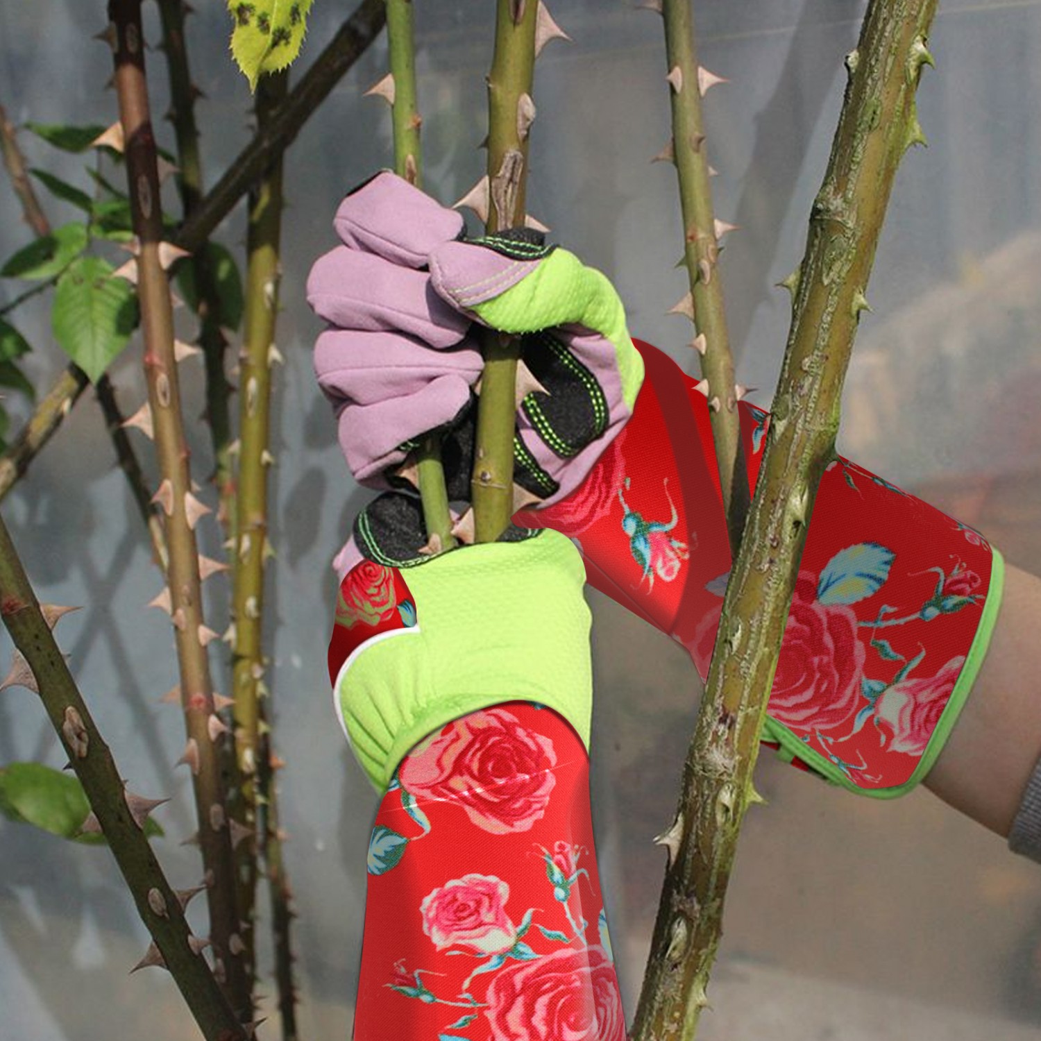 BE195T-L Professional Rose Pruning Thornproof Gardening Gloves with Extra Long Forearm Protection for Women 1 Pair Large - Puncture Resistant 