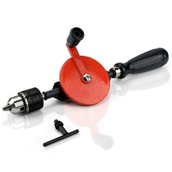 DIY Craftsman Hand Drill Manual Rotary Cranking Handle 3/8 Inch 1.2-10mm Chuck 3-Jaw Double Pinion Fully Cast Steel Hand Drill Speedy Tool for Wood Plastic Soft Metal with Chuck Key
